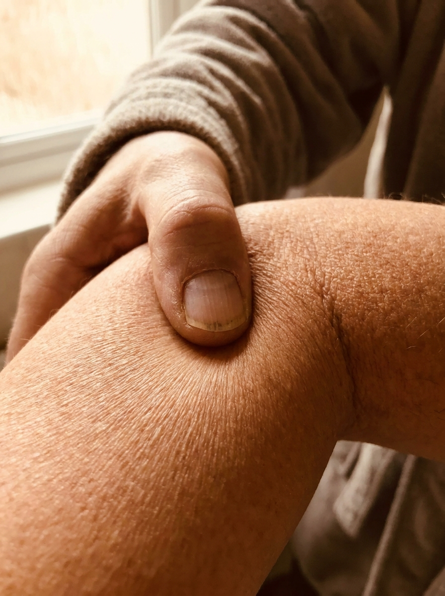 The pinch test: press the upper arm and release. An indent that lingers four seconds or more signals structural collapse. Anne re-tested every woman in her observation this way.