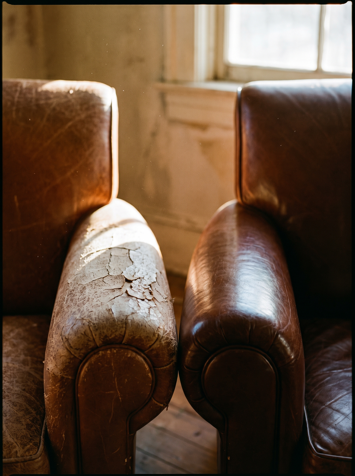 Same chair, same decade, one difference: one arm was coated for years. The other was fed.