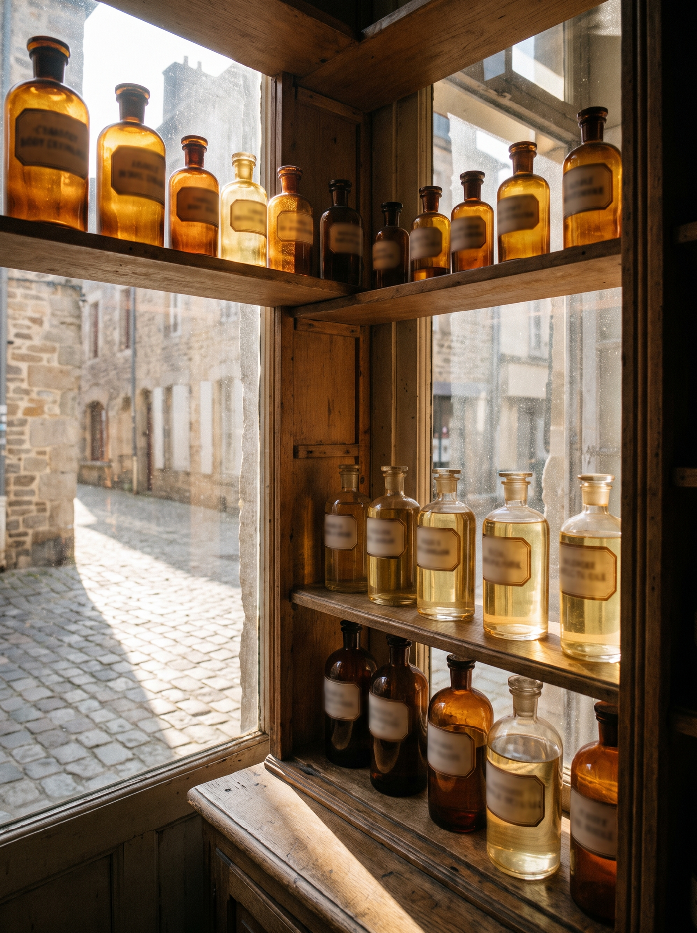 The body aisle of a pharmacy in the south of France. What is missing from this photograph: lotion.